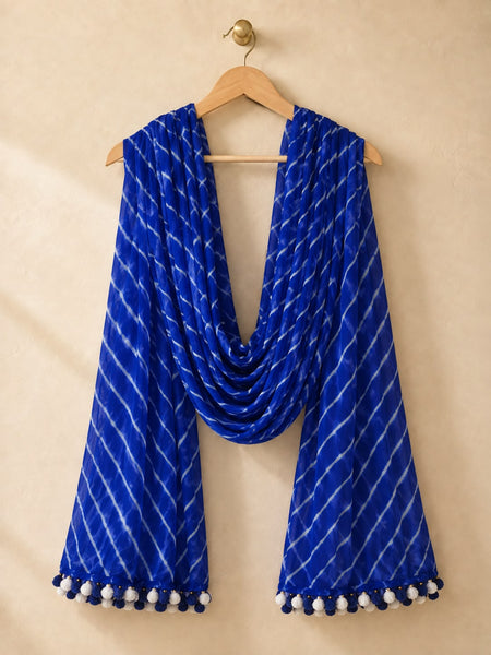 Chiffon Leheriya Printed Dupatta with Pom Pom Lace