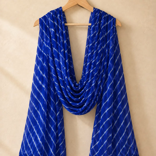 Chiffon Leheriya Printed Dupatta with Pom Pom Lace