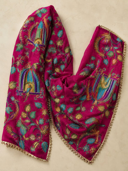 Women’s Art Silk Bird Printed Dupatta with Zari and Sequin Work | Traditional Rajwadi Style Festive Dupatta