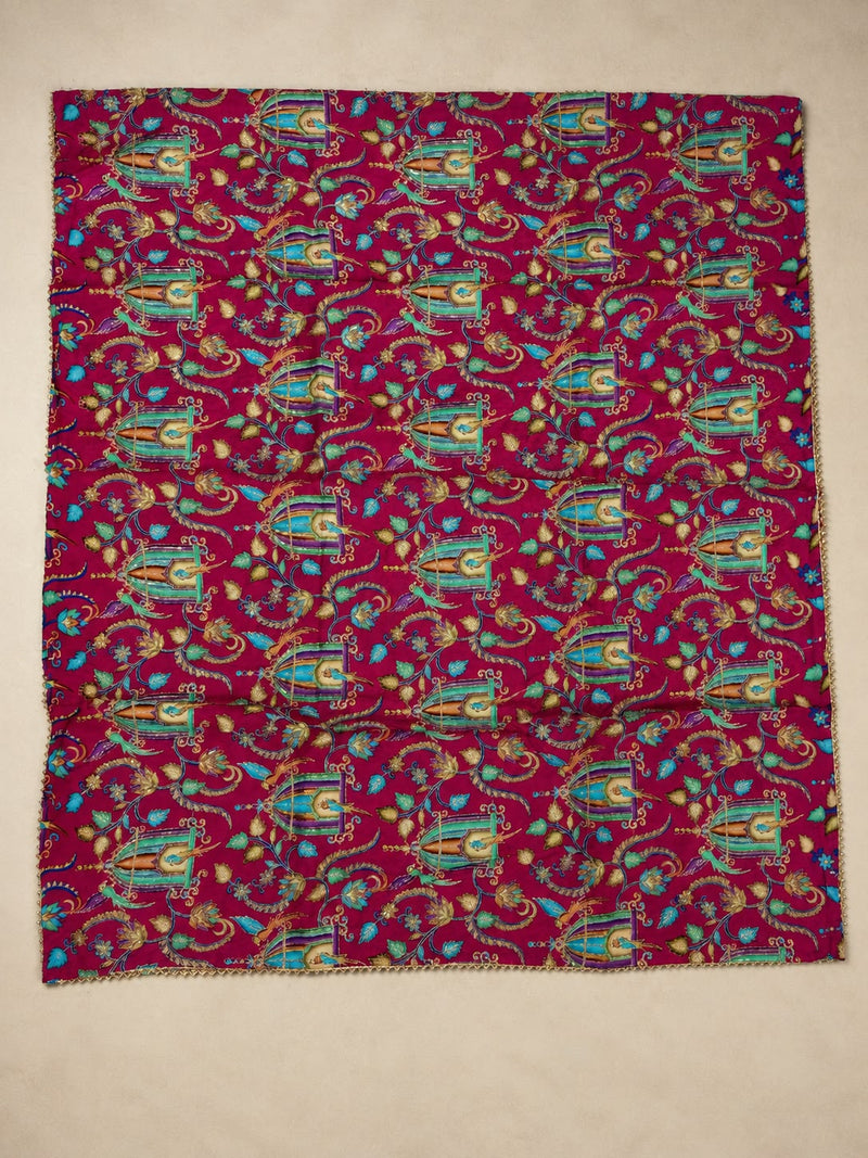 Women’s Art Silk Bird Printed Dupatta with Zari and Sequin Work | Traditional Rajwadi Style Festive Dupatta