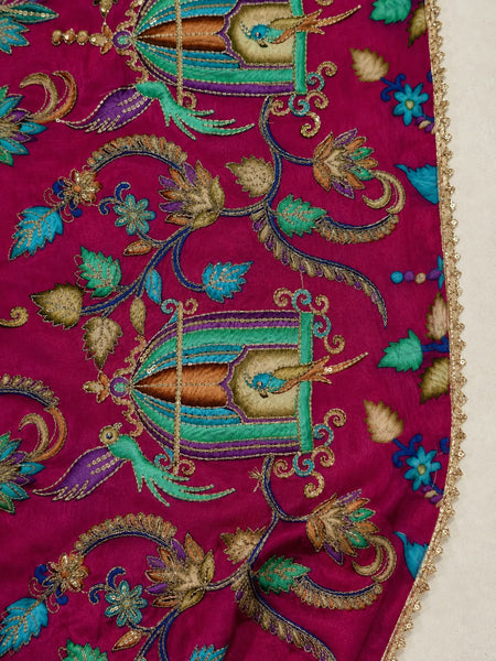 Women’s Art Silk Bird Printed Dupatta with Zari and Sequin Work | Traditional Rajwadi Style Festive Dupatta