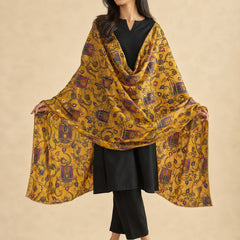 Women’s Art Silk Bird Printed Dupatta with Zari and Sequin Work | Traditional Rajwadi Style Festive Dupatta