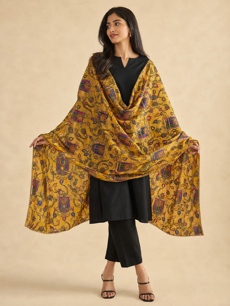 Women’s Art Silk Bird Printed Dupatta with Zari and Sequin Work | Traditional Rajwadi Style Festive Dupatta