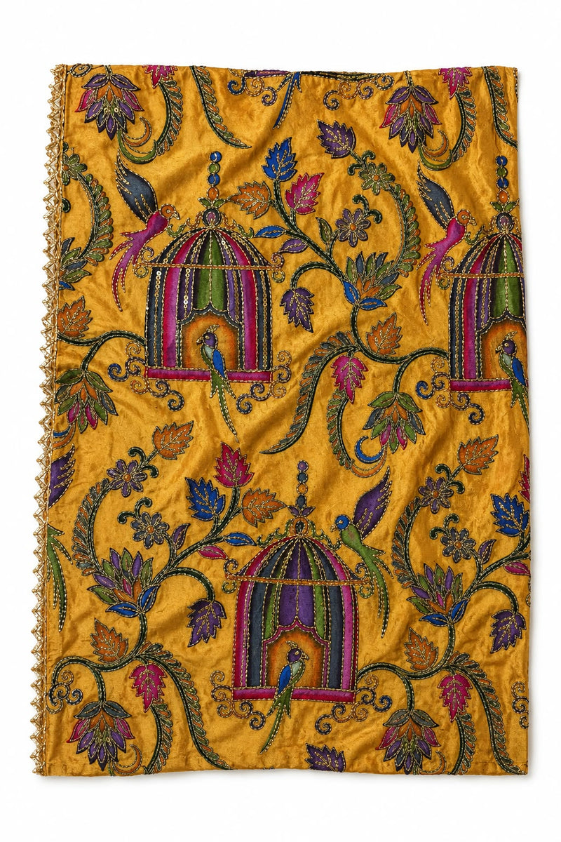 Women’s Art Silk Bird Printed Dupatta with Zari and Sequin Work | Traditional Rajwadi Style Festive Dupatta