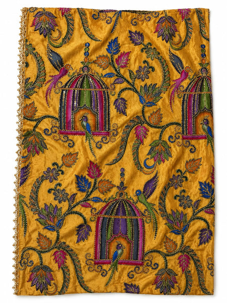 Women’s Art Silk Bird Printed Dupatta with Zari and Sequin Work | Traditional Rajwadi Style Festive Dupatta
