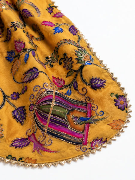 Women’s Art Silk Bird Printed Dupatta with Zari and Sequin Work | Traditional Rajwadi Style Festive Dupatta