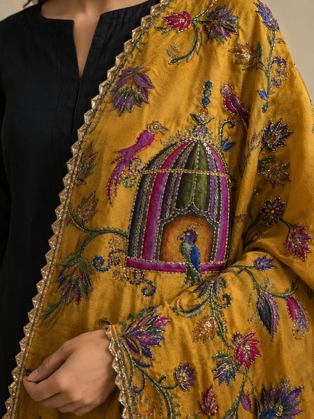 Women’s Art Silk Bird Printed Dupatta with Zari and Sequin Work | Traditional Rajwadi Style Festive Dupatta
