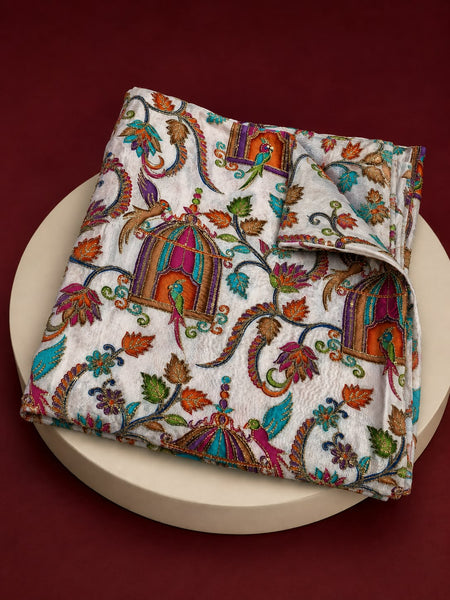 Women’s Art Silk Bird Printed Dupatta with Zari and Sequin Work | Traditional Rajwadi Style Festive Dupatta