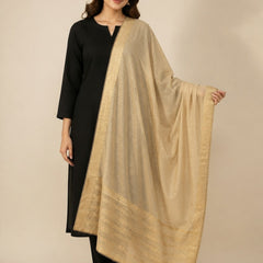 Women’s Beige Chanderi Cotton Dupatta with Golden Zari Border | Traditional Ethnic Dupatta for Festive & Wedding Wear