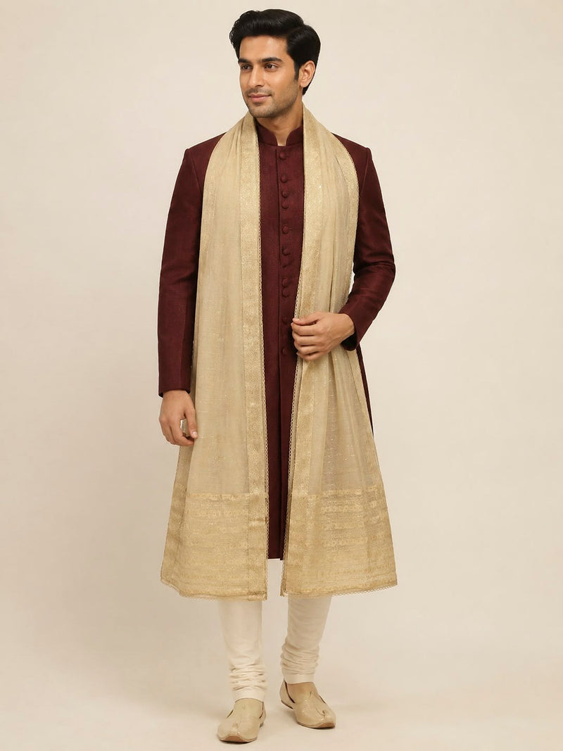 Women’s Beige Chanderi Cotton Dupatta with Golden Zari Border | Traditional Ethnic Dupatta for Festive & Wedding Wear