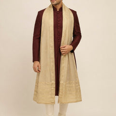Women’s Beige Chanderi Cotton Dupatta with Golden Zari Border | Traditional Ethnic Dupatta for Festive & Wedding Wear