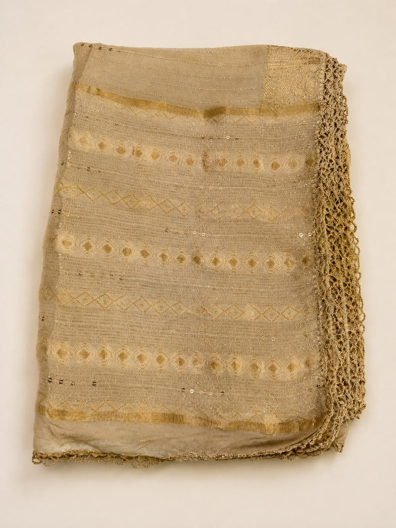 Women’s Beige Chanderi Cotton Dupatta with Golden Zari Border | Traditional Ethnic Dupatta for Festive & Wedding Wear