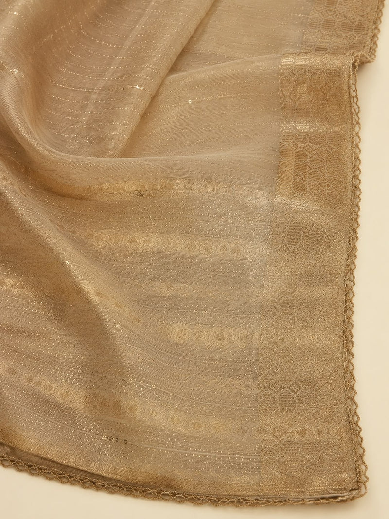 Women’s Beige Chanderi Cotton Dupatta with Golden Zari Border | Traditional Ethnic Dupatta for Festive & Wedding Wear