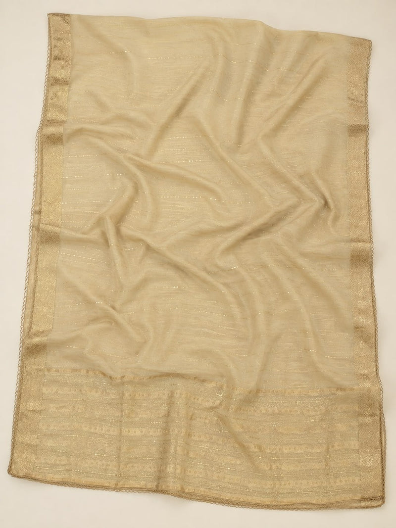 Women’s Beige Chanderi Cotton Dupatta with Golden Zari Border | Traditional Ethnic Dupatta for Festive & Wedding Wear