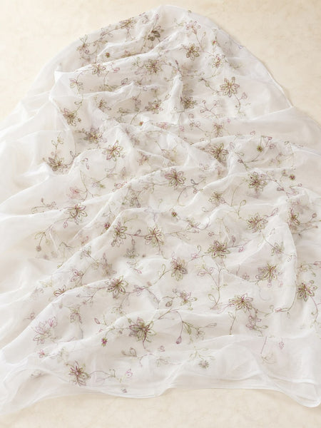 Women’s White Malmal Cotton Dupatta with Multicolor Floral Thread Work | Soft Lightweight Embroidered Dupatta
