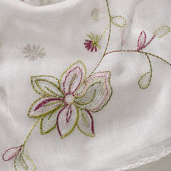 Women’s White Malmal Cotton Dupatta with Multicolor Floral Thread Work | Soft Lightweight Embroidered Dupatta