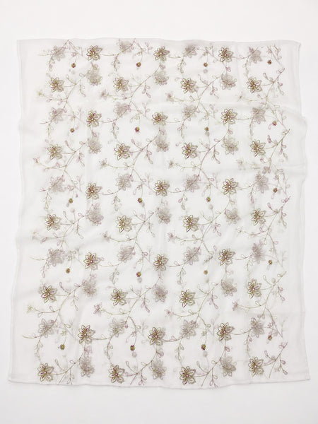 Women’s White Malmal Cotton Dupatta with Multicolor Floral Thread Work | Soft Lightweight Embroidered Dupatta