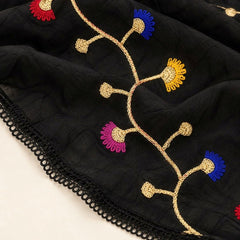 Black Cotton Dupatta with Multicolour Thread Work