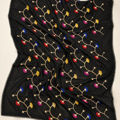 Black Cotton Dupatta with Multicolour Thread Work
