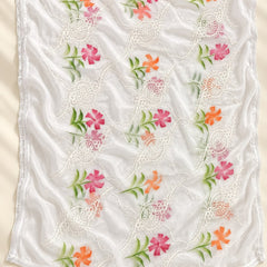 White Chiffon Dupatta with Thread Work & Floral Brush Print