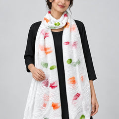 White Chiffon Dupatta with Thread Work & Floral Brush Print