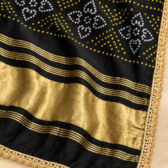 Gaji Silk Printed Dupatta with Gold Border & Lace Edging