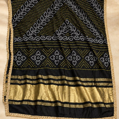 Gaji Silk Printed Dupatta with Gold Border & Lace Edging