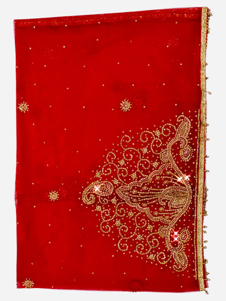 Red Bridal Heavy Stone Work Dupatta with Golden Embroidery