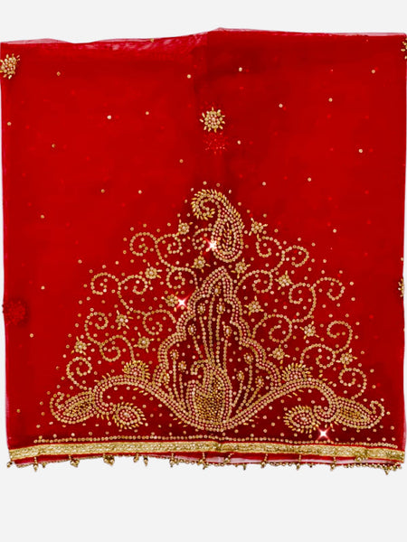 Red Bridal Heavy Stone Work Dupatta with Golden Embroidery