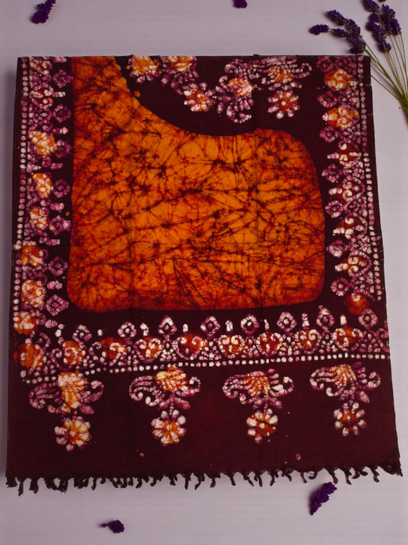 Maroon & Orange Batik Shawl – Soft Cotton Ethnic Wrap