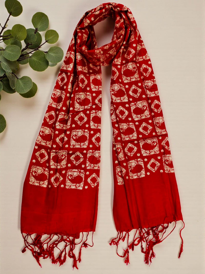 Red/Rani/Navy blue Batik Print Cotton Scarf for Women – Soft, Lightweight & Stylish