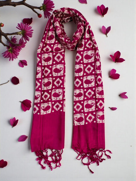 Red/Rani/Navy blue Batik Print Cotton Scarf for Women – Soft, Lightweight & Stylish