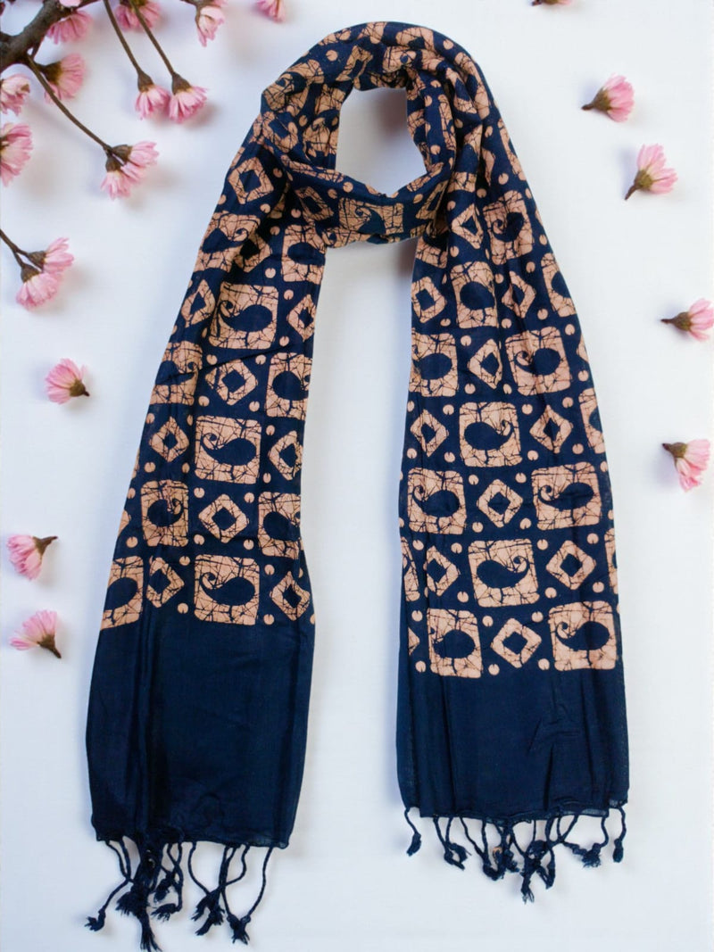 Red/Rani/Navy blue Batik Print Cotton Scarf for Women – Soft, Lightweight & Stylish