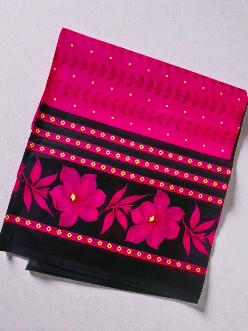 Pink Black Floral Printed Cotton Dupatta for Women | Soft Lightweight Ethnic Dupatta | Daily & Festive Wear