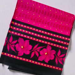 Pink Black Floral Printed Cotton Dupatta for Women | Soft Lightweight Ethnic Dupatta | Daily & Festive Wear