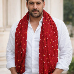 Men's Red Bandhani Print Dupatta
