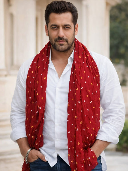 Men's Red Bandhani Print Dupatta