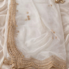 White Organza Dupatta with Golden Lace Border