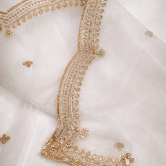 White Organza Dupatta with Golden Lace Border