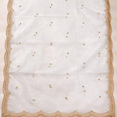 White Organza Dupatta with Golden Lace Border