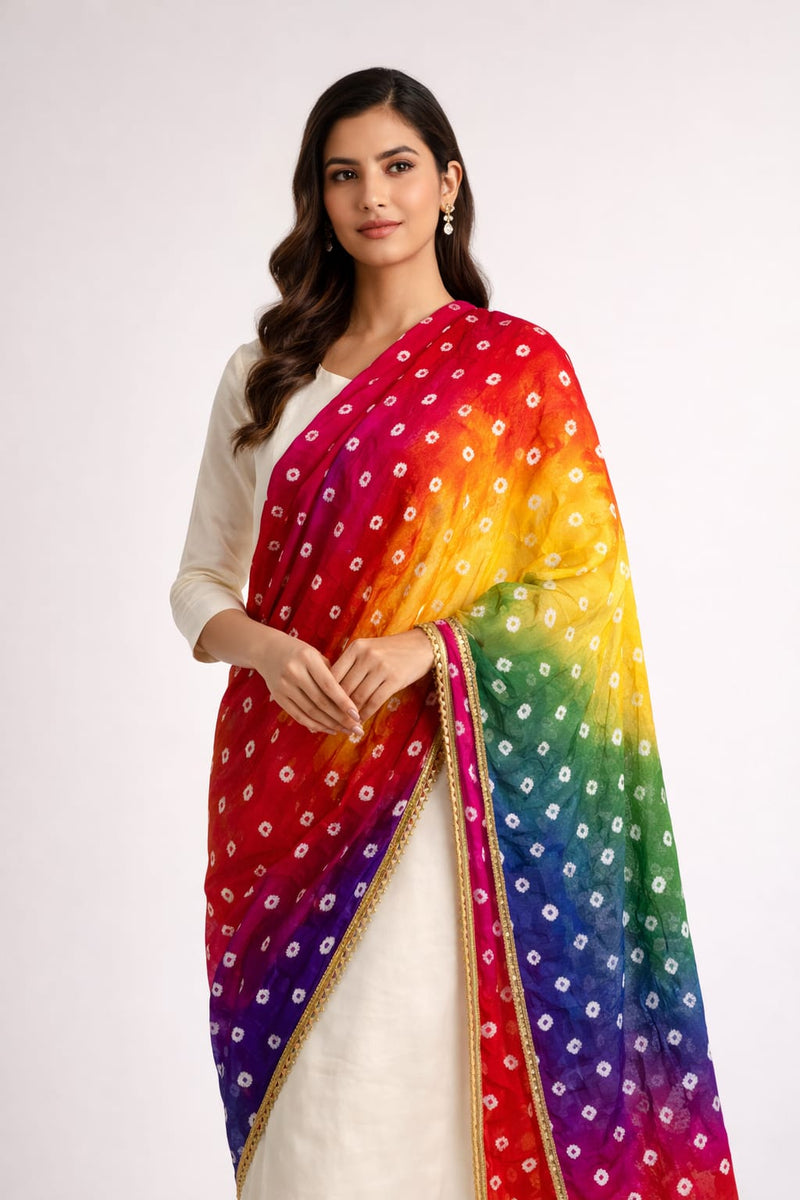 Premium Silk Multicolor Bandhani Dupatta for Women