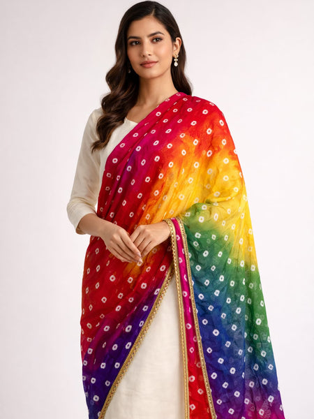 Premium Silk Multicolor Bandhani Dupatta for Women