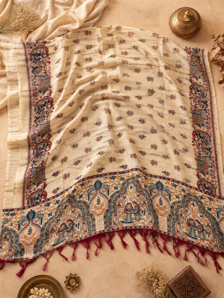 Kalamkari Printed Art Silk Dupatta for Women.
