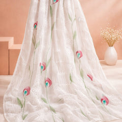 Women's White Chiffon Thread Work Floral Printed Dupatta
