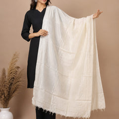 Off White Chanderi Silk Sequence Work Dupatta with Tassels for Women