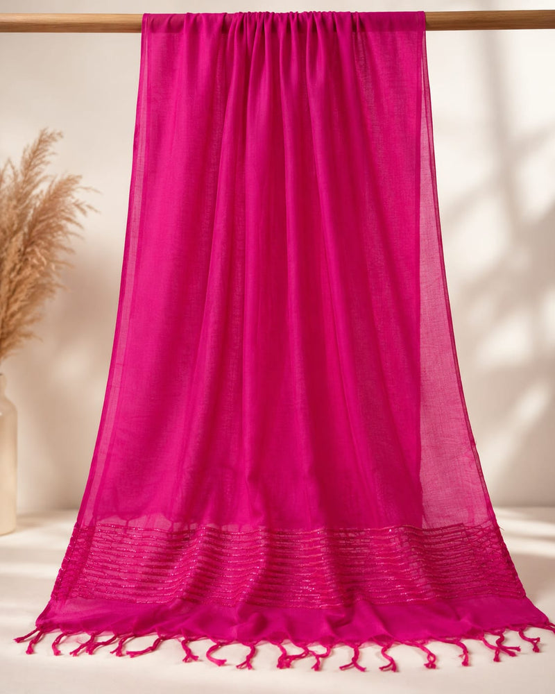 Chanderi Silk Sequin Stripe Dupatta with Tassels