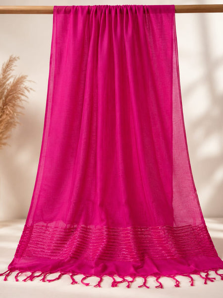 Chanderi Silk Sequin Stripe Dupatta with Tassels