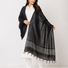 Black Chanderi Silk Sequence Work Dupatta with Tassels for Women