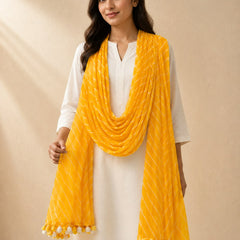 Chiffon Leheriya Printed Dupatta with Pom Pom Lace
