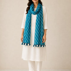 Chiffon Leheriya Printed Dupatta with Pom Pom Lace